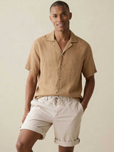 FYNCH HATTON Lapel Collared Short-Sleeve Shirt - Mens Pure Linen - Elephant Grey