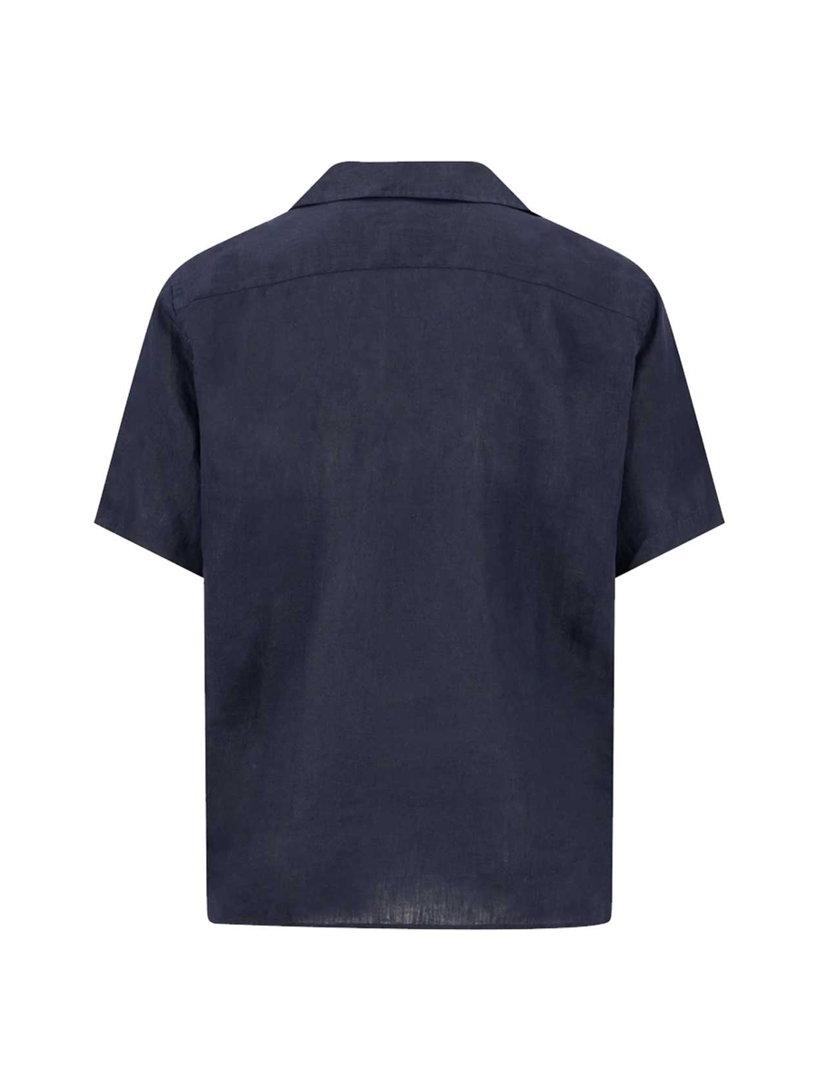 FYNCH HATTON Lapel Collared Short-Sleeve Shirt - Mens Pure Linen - Navy