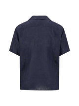 FYNCH HATTON Lapel Collared Short-Sleeve Shirt - Mens Pure Linen - Navy