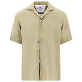 FYNCH HATTON Lapel Collared Short-Sleeve Shirt - Mens Pure Linen - Pistachio