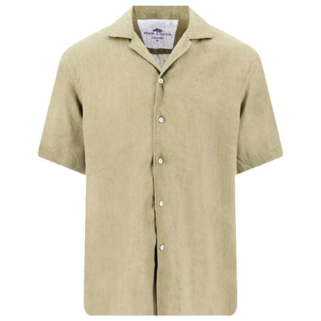 FYNCH HATTON Lapel Collared Short-Sleeve Shirt - Mens Pure Linen - Pistachio