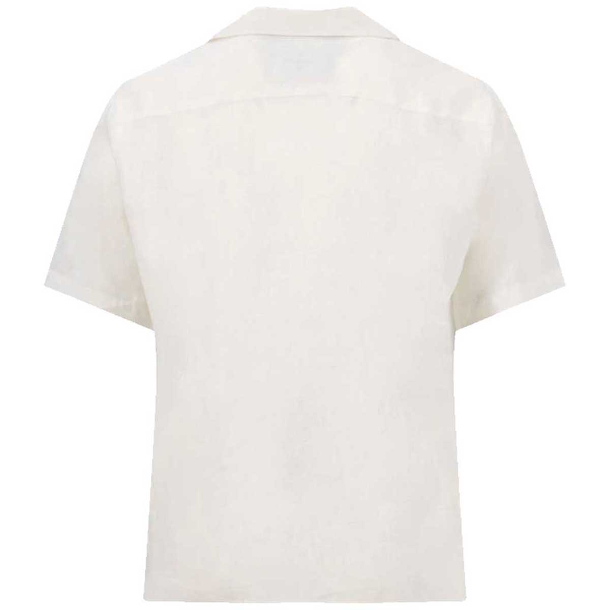 FYNCH HATTON Lapel Collared Short-Sleeve Shirt - Mens Pure Linen - White