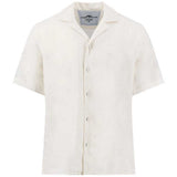 FYNCH HATTON Lapel Collared Short-Sleeve Shirt - Mens Pure Linen - White