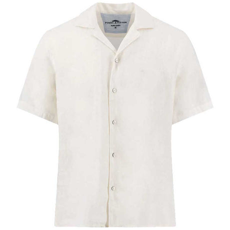 FYNCH HATTON Lapel Collared Short-Sleeve Shirt - Mens Pure Linen - White