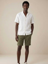 FYNCH HATTON Lapel Collared Short-Sleeve Shirt - Mens Pure Linen - White