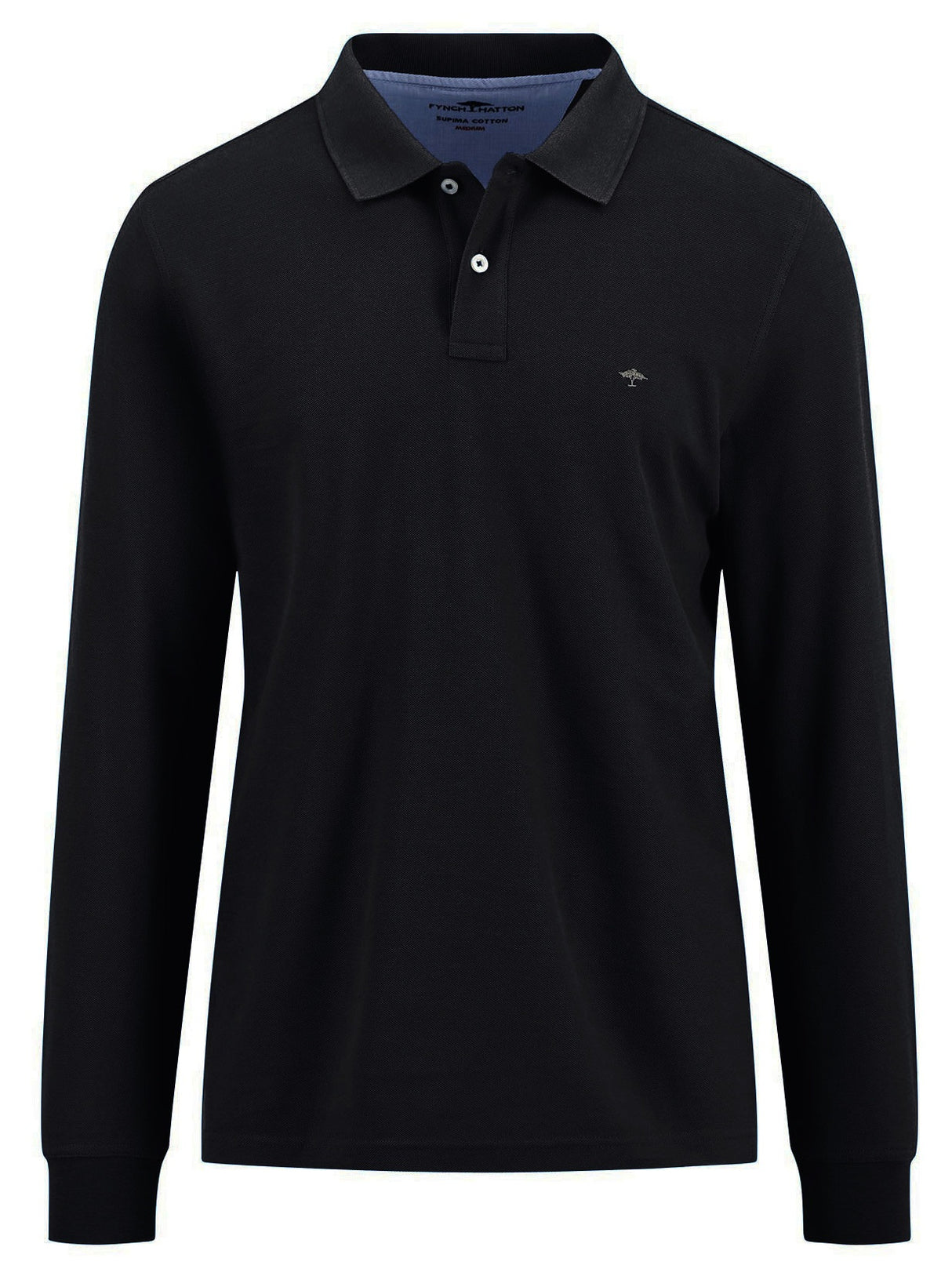FYNCH HATTON Long Sleeve Polo Shirt - Men's Soft Cotton – Black
