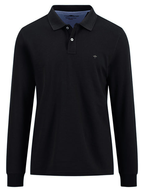 FYNCH HATTON Long Sleeve Polo Shirt - Men's Soft Cotton – Black