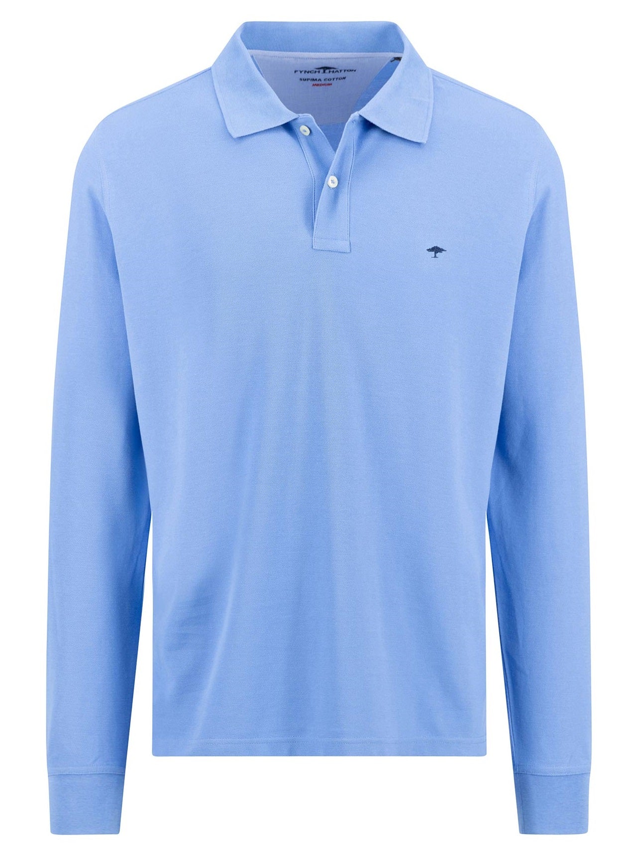 FYNCH HATTON Long Sleeve Polo Shirt - Men's Soft Cotton – Crystal Blue
