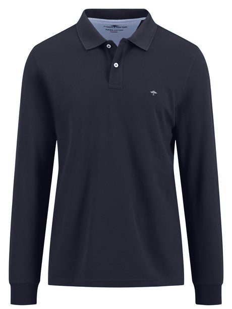 FYNCH HATTON Long Sleeve Polo Shirt - Men's Soft Cotton – Navy