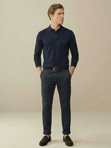 FYNCH HATTON Long Sleeve Polo Shirt - Men's Superfine Cotton – Navy
