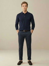 FYNCH HATTON Long Sleeve Polo Shirt - Men's Superfine Cotton – Navy