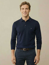 FYNCH HATTON Long Sleeve Polo Shirt - Men's Superfine Cotton – Navy