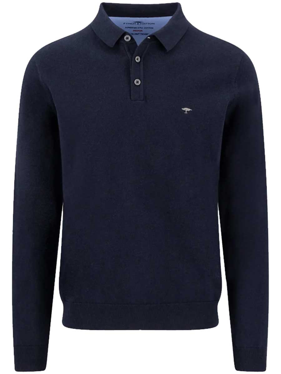 FYNCH HATTON Long Sleeve Polo Shirt - Men's Superfine Cotton – Navy