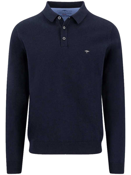 FYNCH HATTON Long Sleeve Polo Shirt - Men's Superfine Cotton – Navy