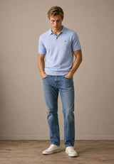 FYNCH HATTON Fine Gauge Knitted Polo Shirt - Men's Merino Wool – Air Blue - view 4