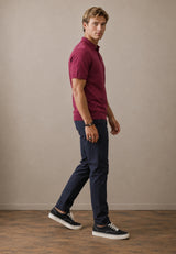 FYNCH HATTON Fine Gauge Knitted Polo Shirt - Men's Merino Wool – Grape - view 3