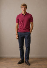 FYNCH HATTON Fine Gauge Knitted Polo Shirt - Men's Merino Wool – Grape - view 4