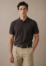 FYNCH HATTON Fine Gauge Knitted Polo Shirt - Men's Merino Wool – Soil - view 2