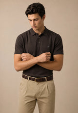 FYNCH HATTON Fine Gauge Knitted Polo Shirt - Men's Merino Wool – Soil - view 5