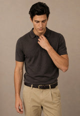 FYNCH HATTON Fine Gauge Knitted Polo Shirt - Men's Merino Wool – Soil - view 4