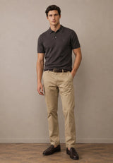 FYNCH HATTON Fine Gauge Knitted Polo Shirt - Men's Merino Wool – Soil - view 3