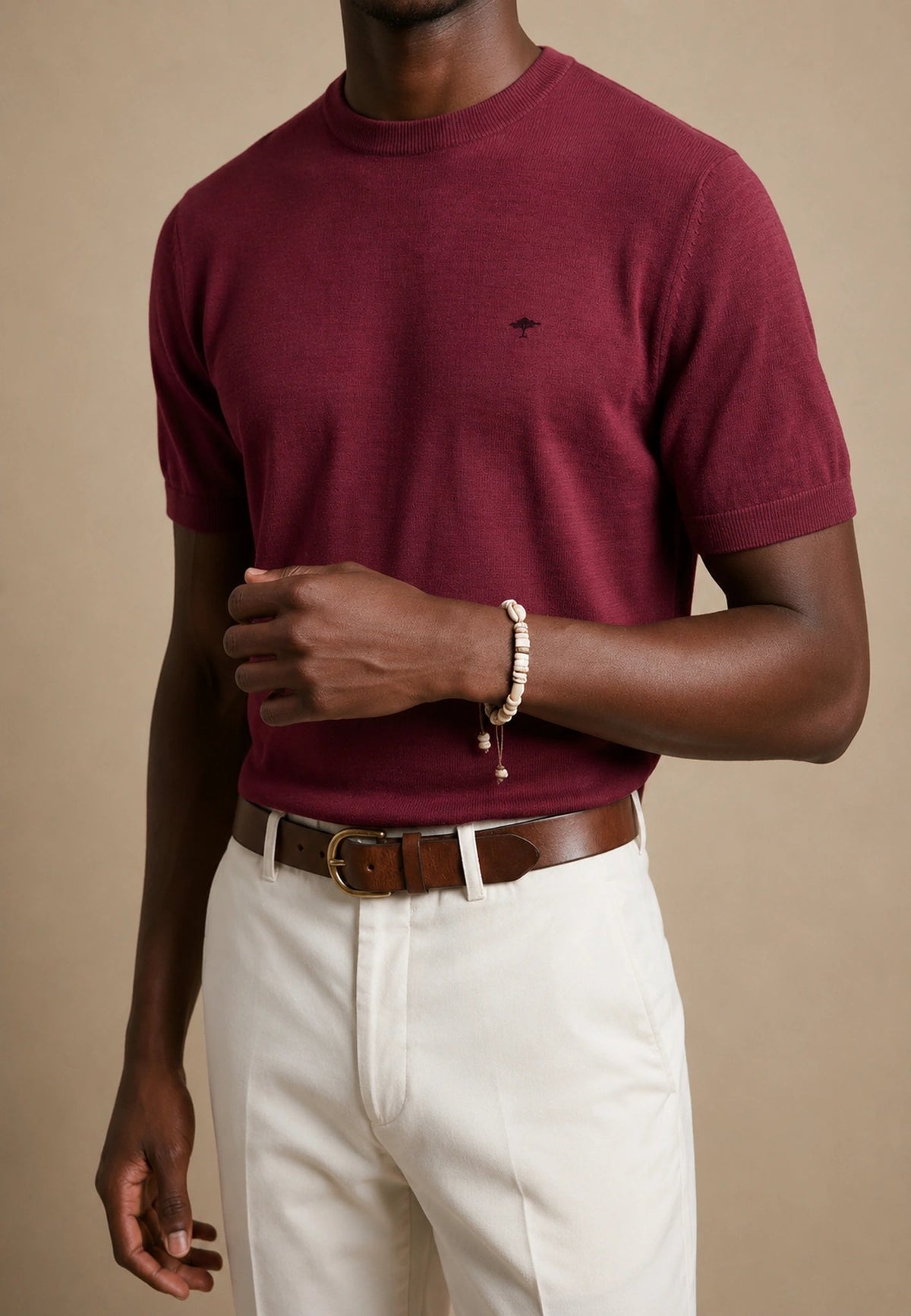 FYNCH HATTON Fine Gauge Knitted T-Shirt - Men's Merino Wool – Grape - view 4