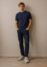 FYNCH HATTON Fine Gauge Knitted T-Shirt - Men's Merino Wool – Navy - view 4