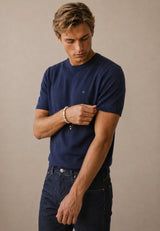 FYNCH HATTON Fine Gauge Knitted T-Shirt - Men's Merino Wool – Navy - view 2