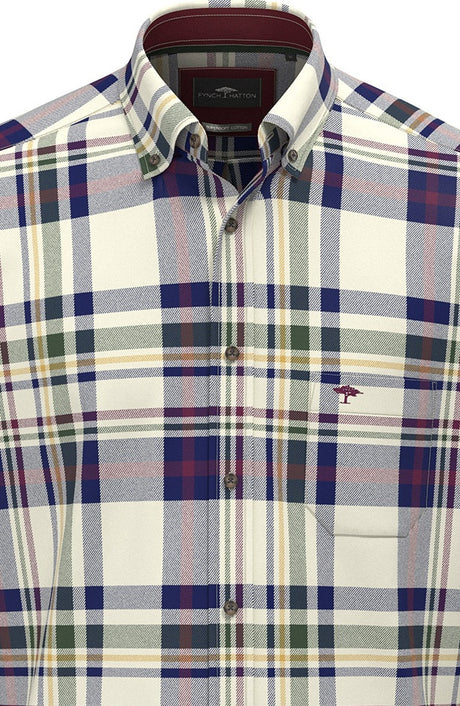 FYNCH-HATTON Multi Check Cotton Shirt – Men’s Button-Down – Deep Merlot