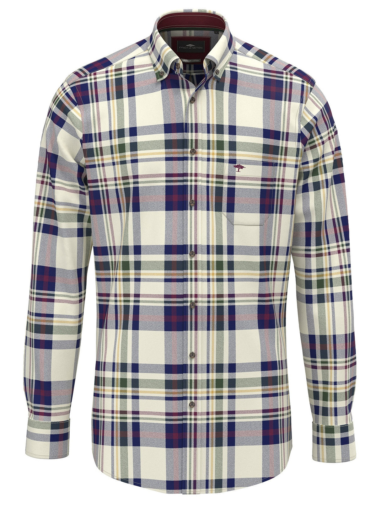 FYNCH-HATTON Multi Check Cotton Shirt – Men’s Button-Down – Deep Merlot