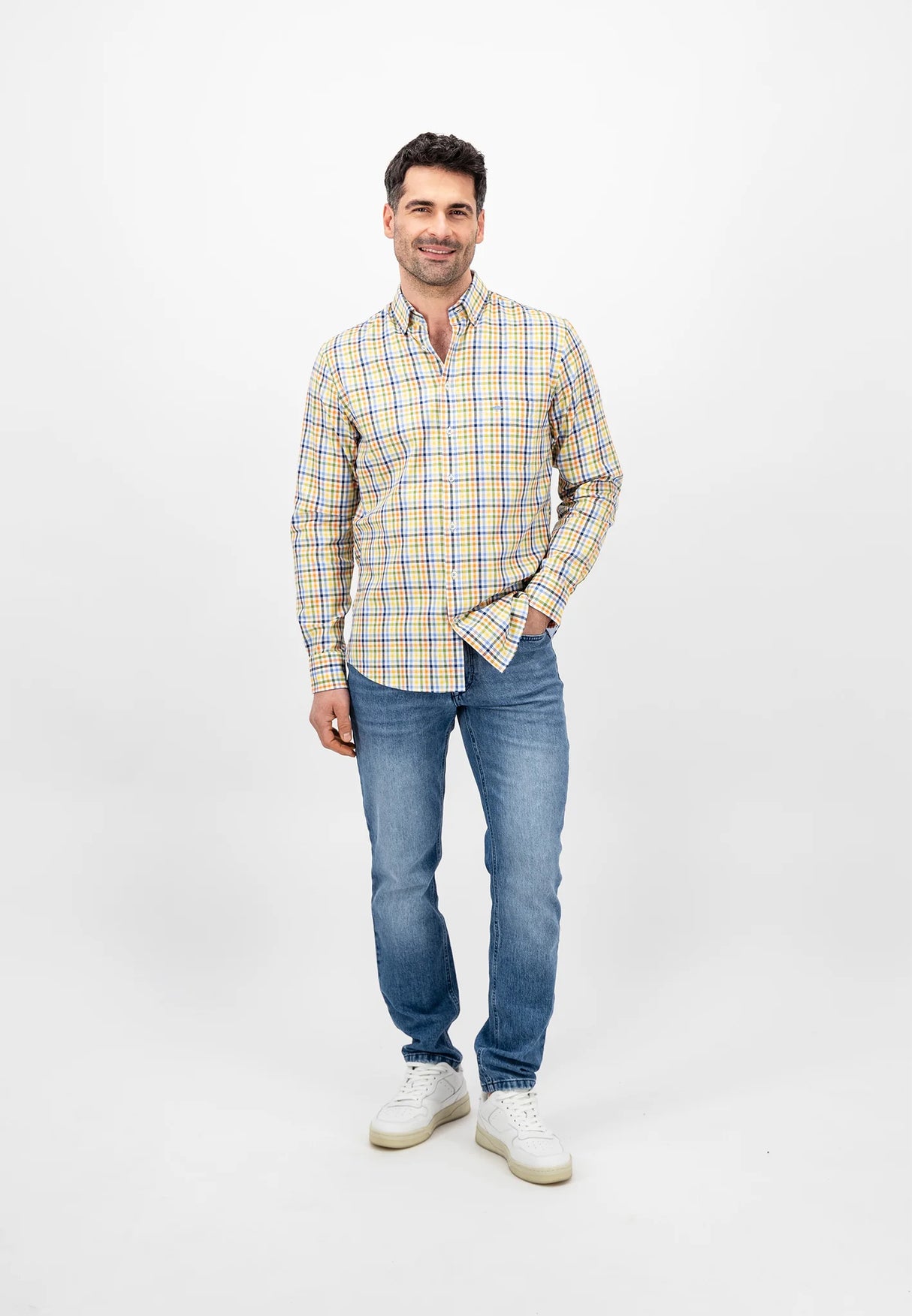 FYNCH HATTON Multi Print Shirt - Men's Soft Cotton – Leaf Green Check Fynch Hatton