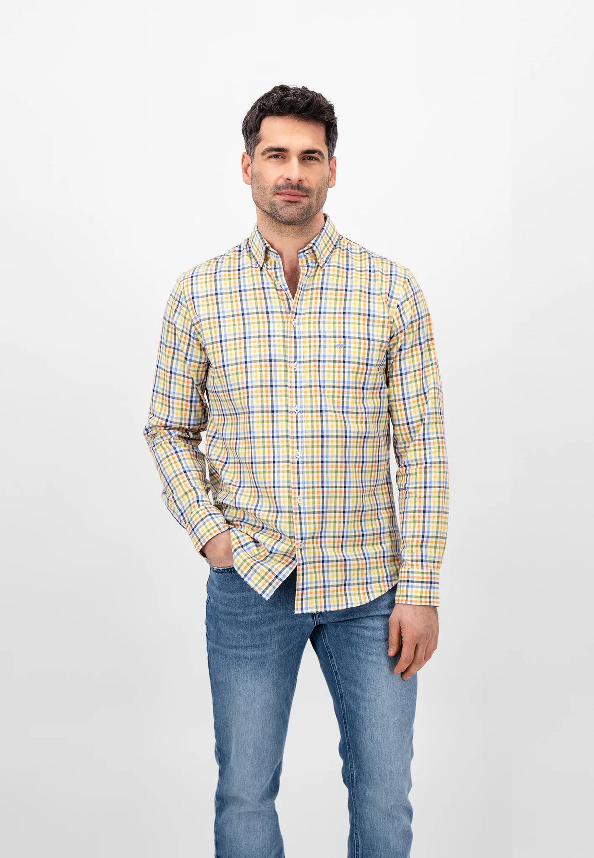 FYNCH HATTON Multi Print Shirt - Men's Soft Cotton – Leaf Green Check Fynch Hatton
