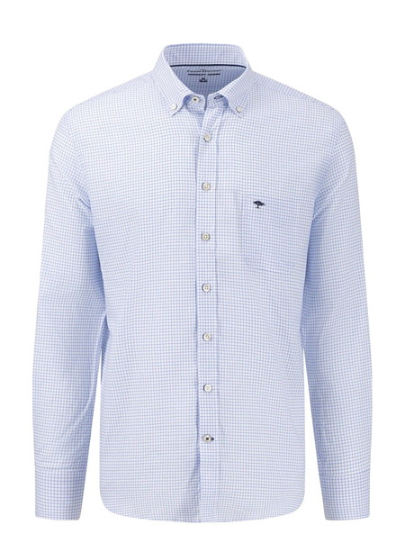 FYNCH HATTON Oxford Shirt - Men's Soft Cotton – Light Blue Check Fynch Hatton