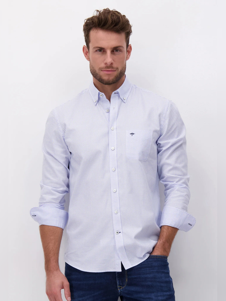 FYNCH HATTON Oxford Shirt - Men's Soft Cotton – Light Blue Check Fynch Hatton