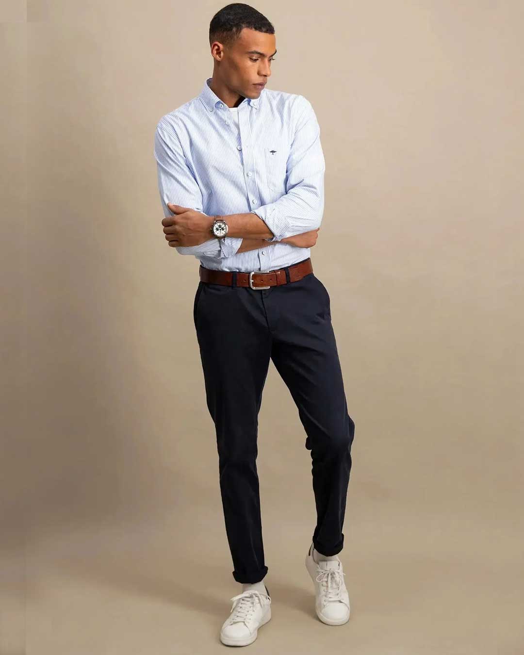 FYNCH HATTON Oxford Shirt - Men's Soft Cotton – Light Blue Stripe