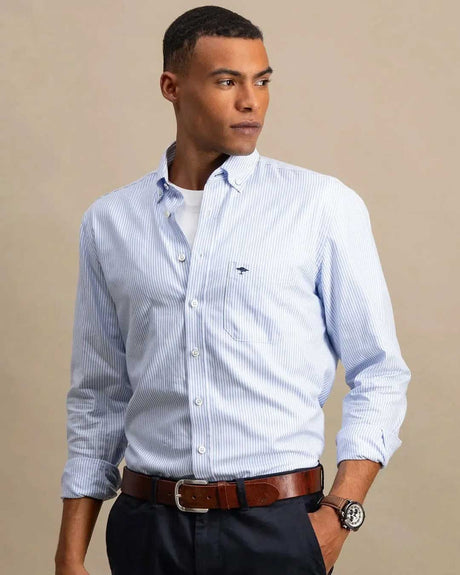 FYNCH HATTON Oxford Shirt - Men's Soft Cotton – Light Blue Stripe