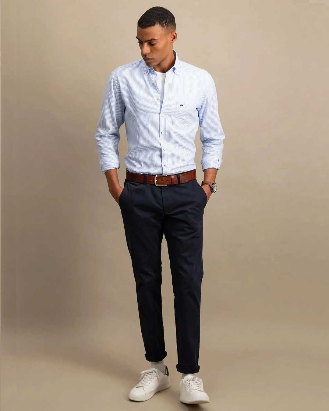 FYNCH HATTON Oxford Shirt - Men's Soft Cotton – Light Blue Stripe