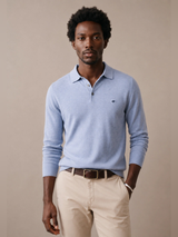 FYNCH HATTON Polo Collar Sweater - Men's Fine Knit Air Cotton – Air Blue - view 2