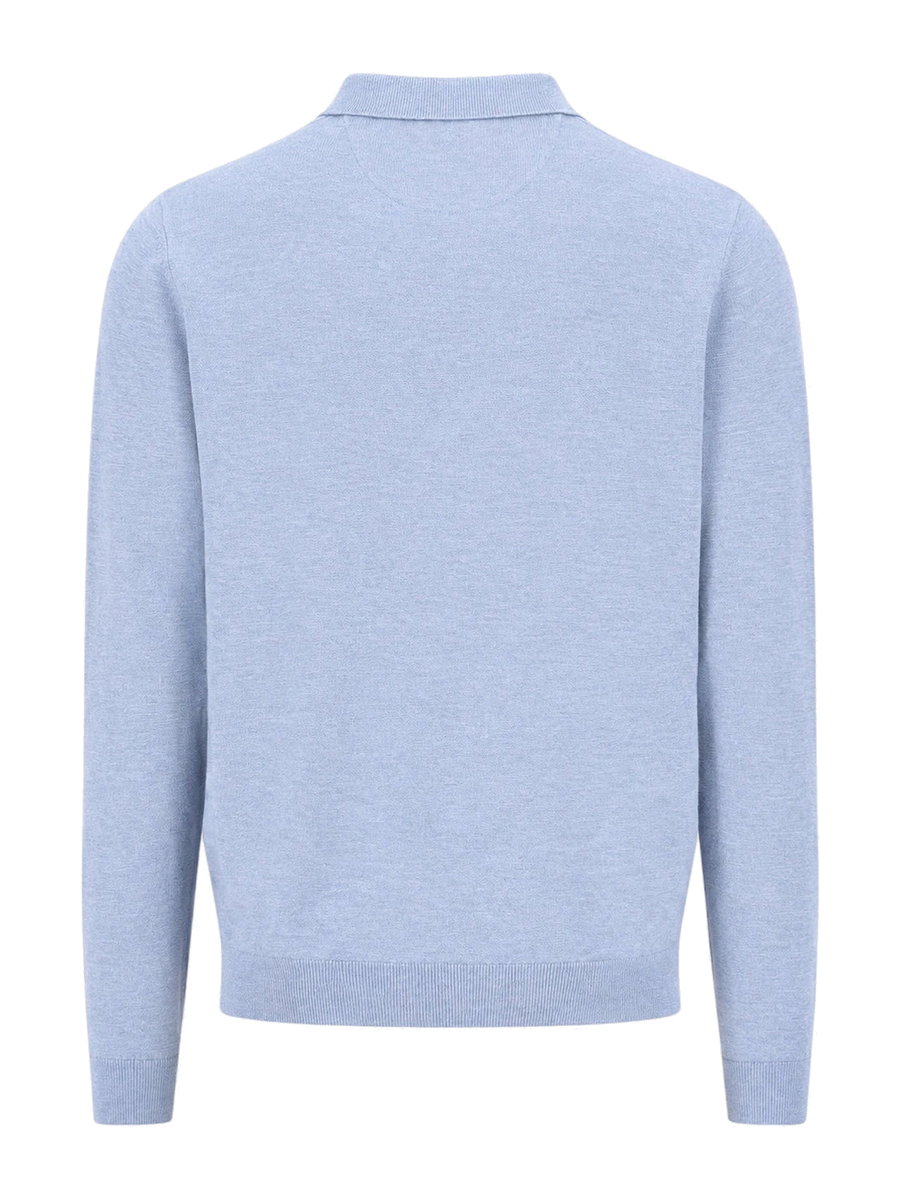 FYNCH HATTON Polo Collar Sweater - Men's Fine Knit Air Cotton – Air Blue - view 5