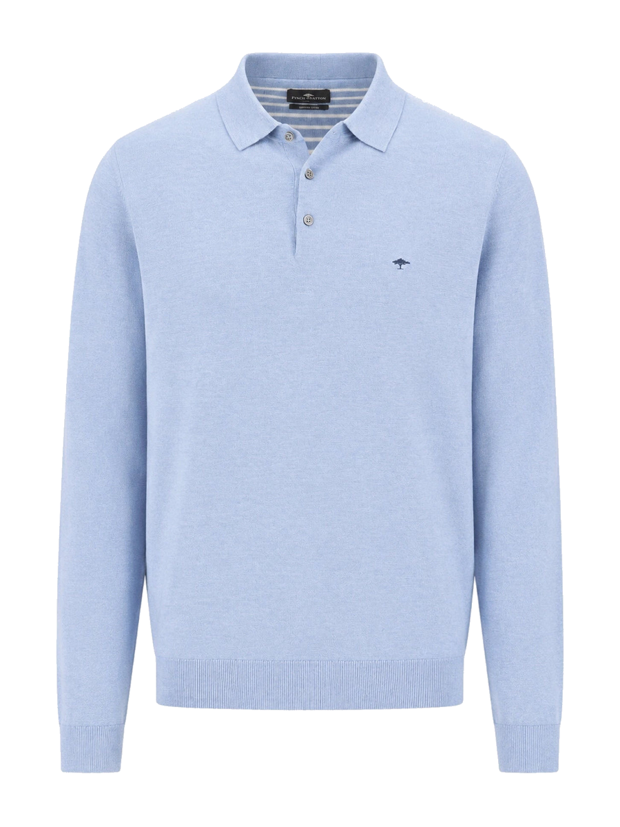 FYNCH HATTON Polo Collar Sweater - Men's Fine Knit Air Cotton – Air Blue