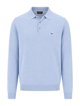 FYNCH HATTON Polo Collar Sweater - Men's Fine Knit Air Cotton – Air Blue