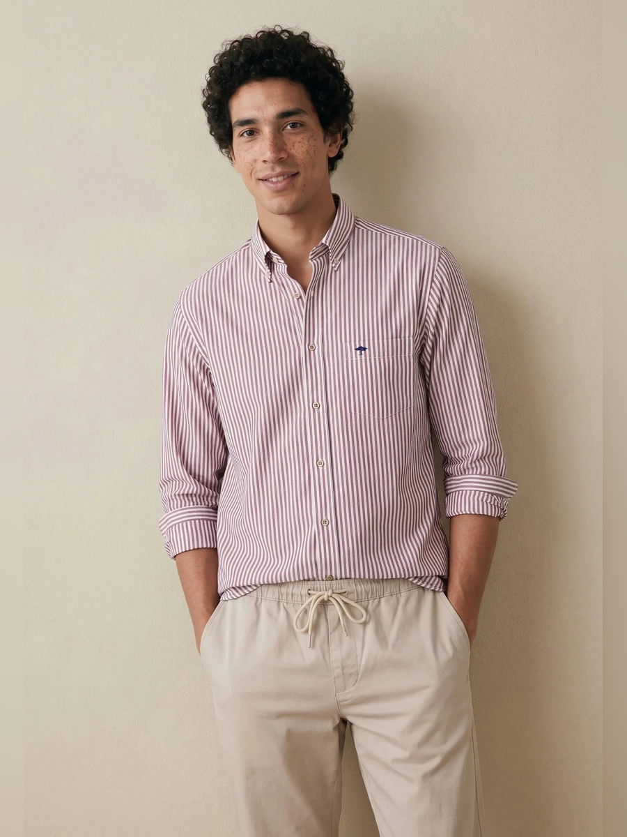 FYNCH HATTON Poplin Stripe Shirt - Men's Cotton Button-Down – Grape - view 2