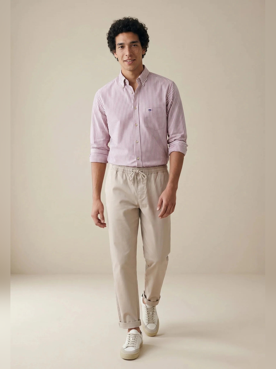 FYNCH HATTON Poplin Stripe Shirt - Men's Cotton Button-Down – Grape - view 3