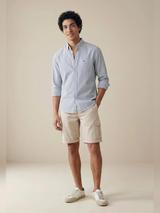 FYNCH HATTON Poplin Stripe Shirt - Men's Cotton Button-Down – Navy - view 4