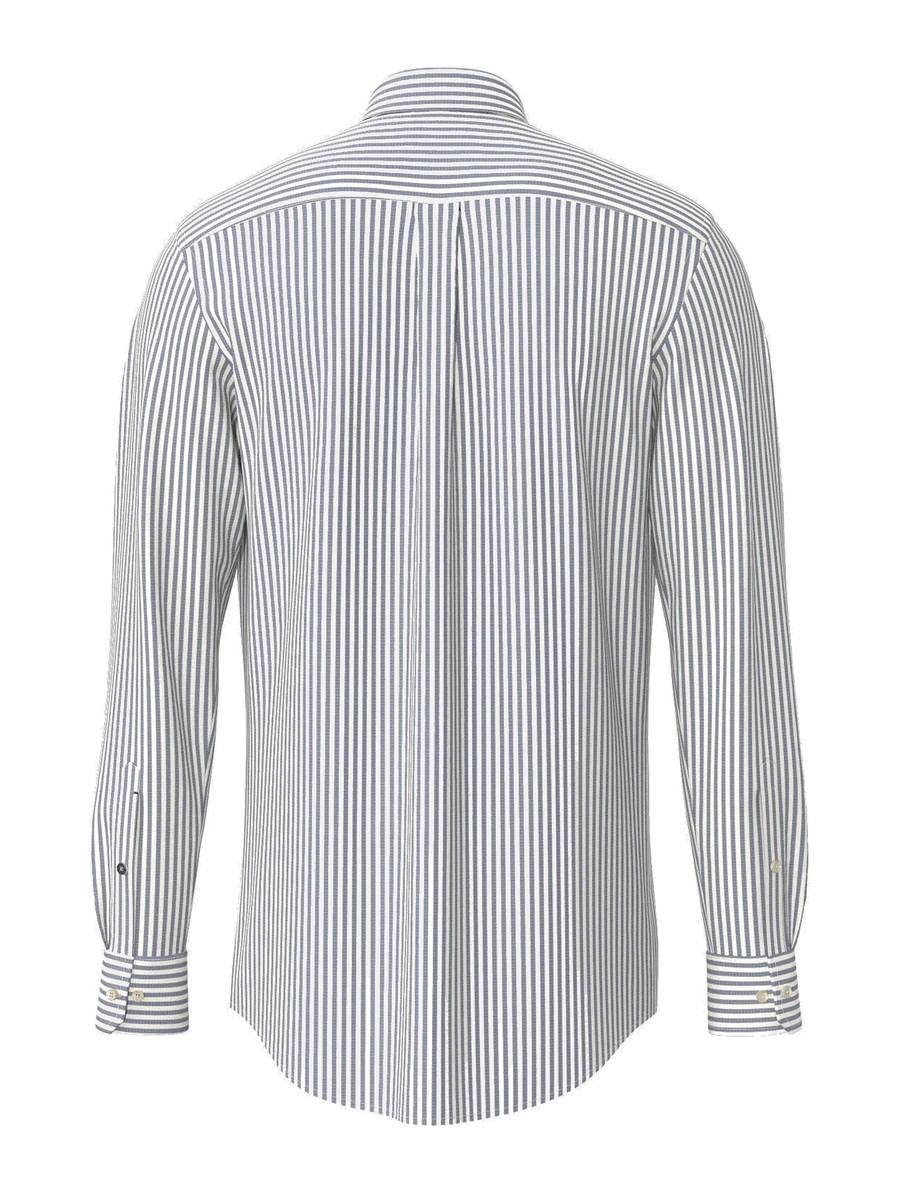 FYNCH HATTON Poplin Stripe Shirt - Men's Cotton Button-Down – Navy - view 5