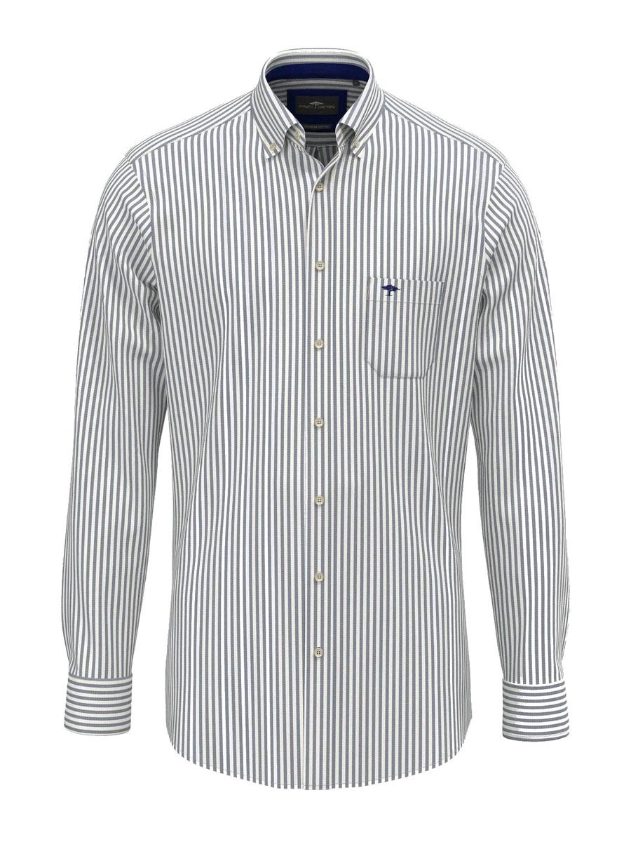 FYNCH HATTON Poplin Stripe Shirt - Men's Cotton Button-Down – Navy