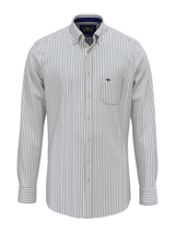 FYNCH HATTON Poplin Stripe Shirt - Men's Cotton Button-Down – Navy