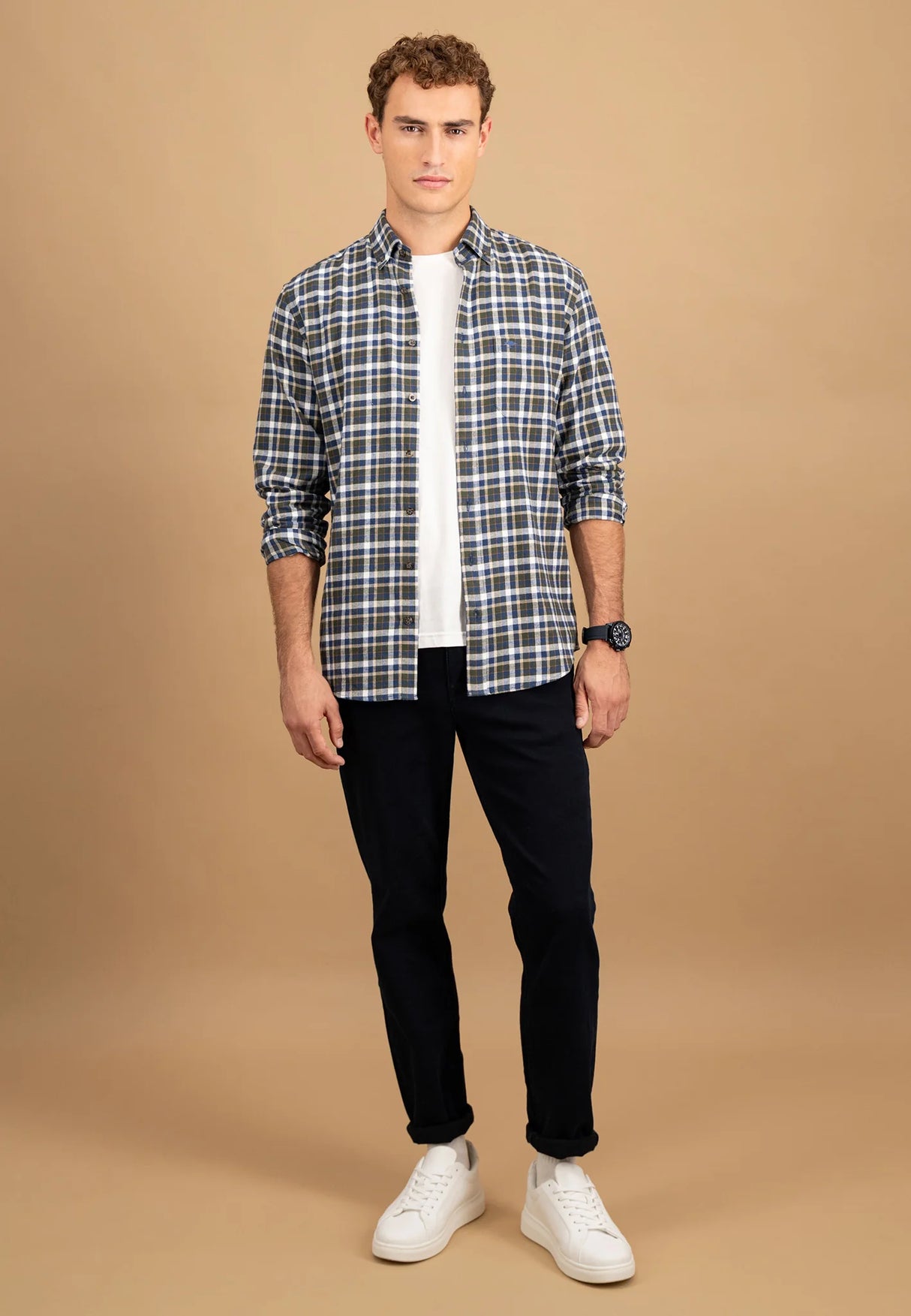 FYNCH HATTON Premium Flannel Check Shirt – Men's Button-Down – Dark Ivy