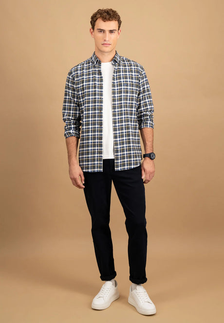 FYNCH HATTON Premium Flannel Check Shirt – Men's Button-Down – Dark Ivy