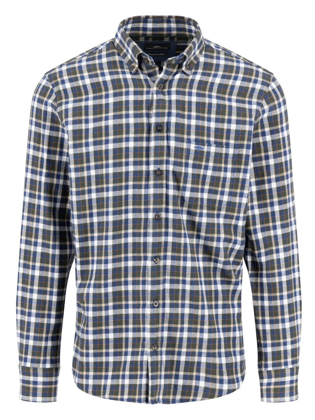 FYNCH HATTON Premium Flannel Check Shirt – Men's Button-Down – Dark Ivy